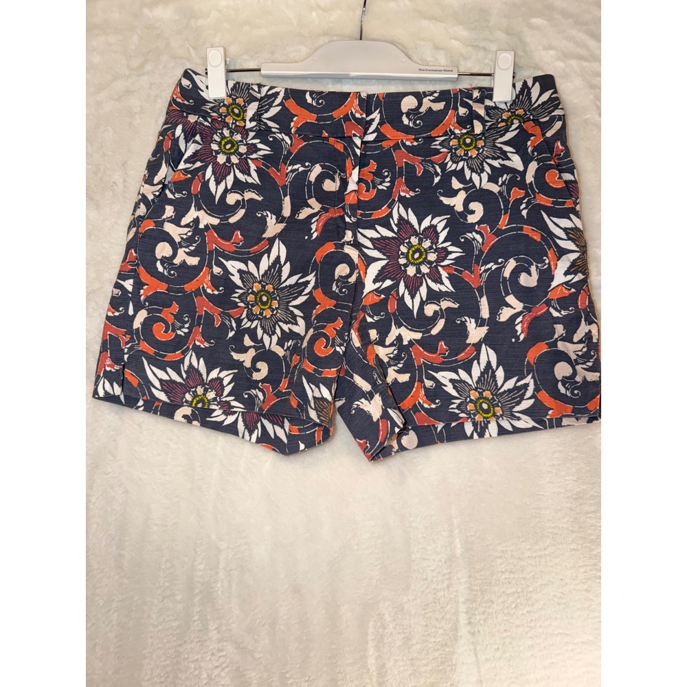 LOFT Riviera Shorts Womens 6 Navy Blue Orange‎ Floral Paisley Cotton Chino